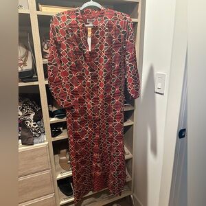 Fabindia handmade block print Geometric Red Maxi Dress